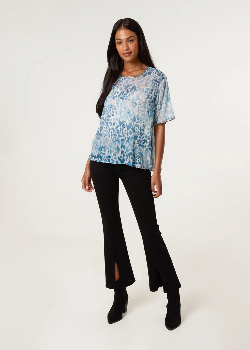 Blue Vanilla Green Embellished Chiffon Top - S Image 3