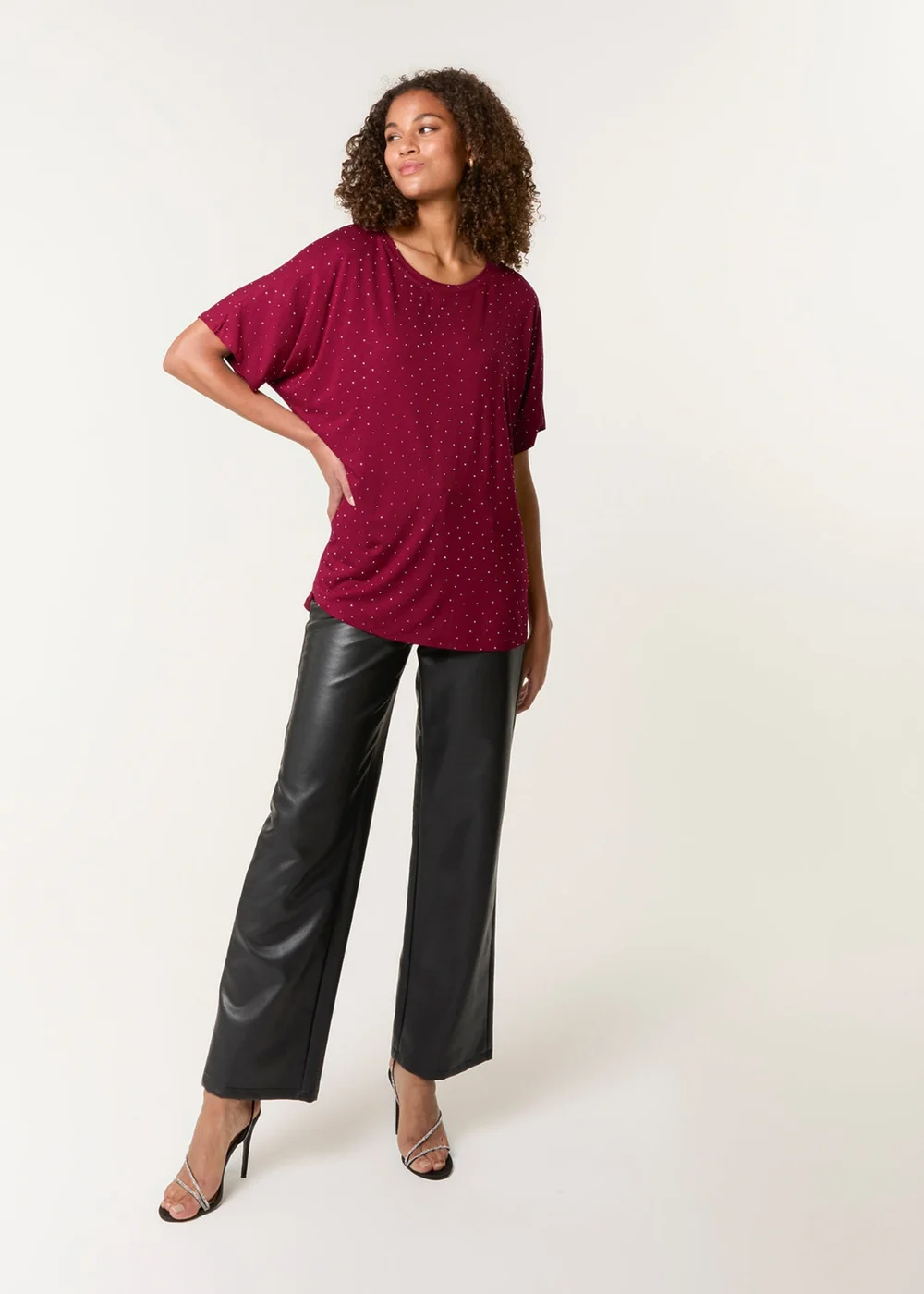 Blue Vanilla Red Stud Detail Round Neck T-shirt - S/M Image 2