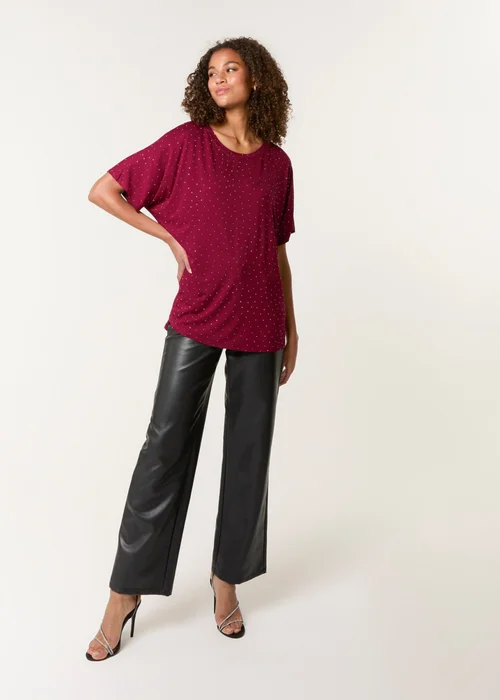 Blue Vanilla Red Stud Detail Round Neck T-shirt - S/M Image 2