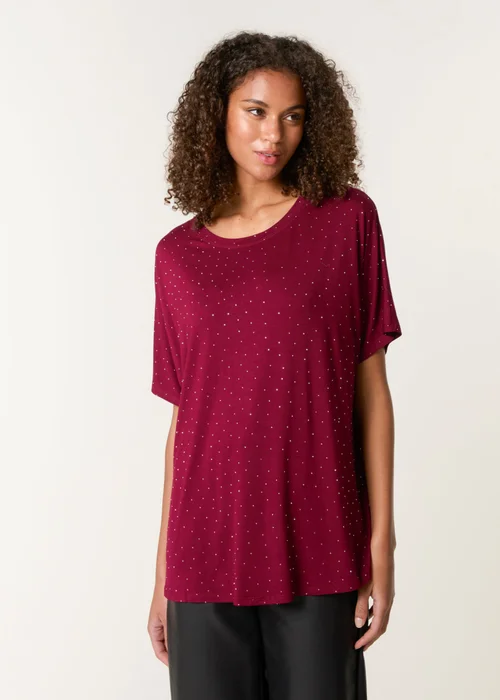 Blue Vanilla Red Stud Detail Round Neck T-shirt - S/M Image 1