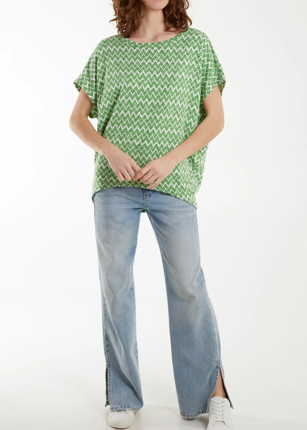 Blue Vanilla Green Zig Zag Batwing Top - S/M Image 2