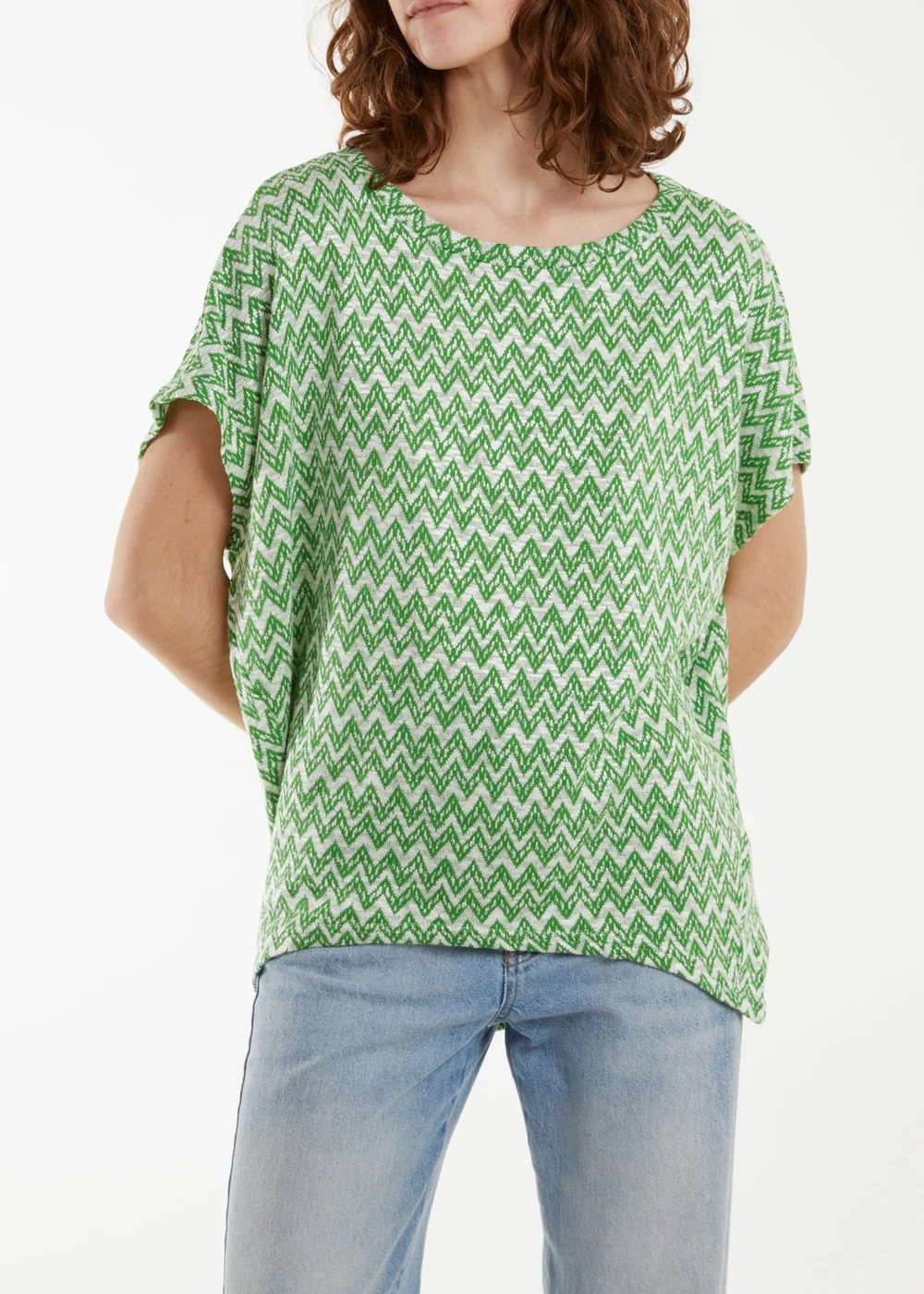 Blue Vanilla Green Zig Zag Batwing Top - S/M Image 1