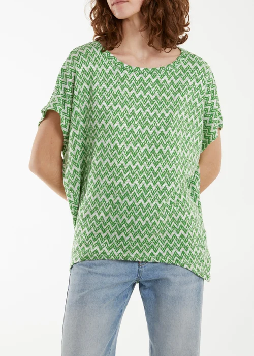 Blue Vanilla Green Zig Zag Batwing Top - S/M Image 1