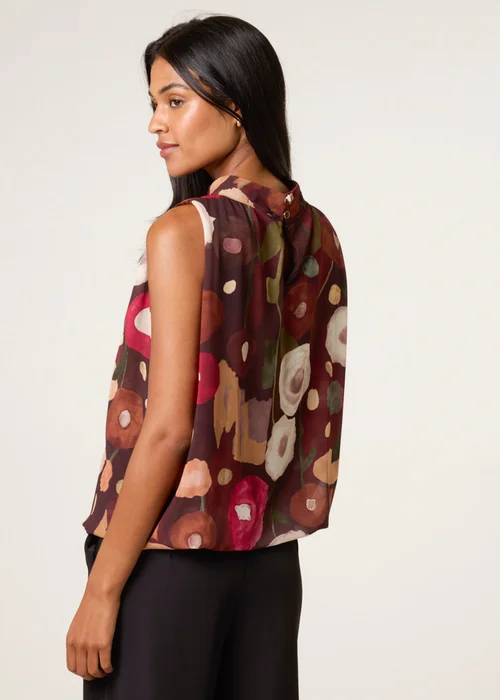 Blue Vanilla Brown Watercolour Sleeveless High Neck Puffball Top - S/M Image 4