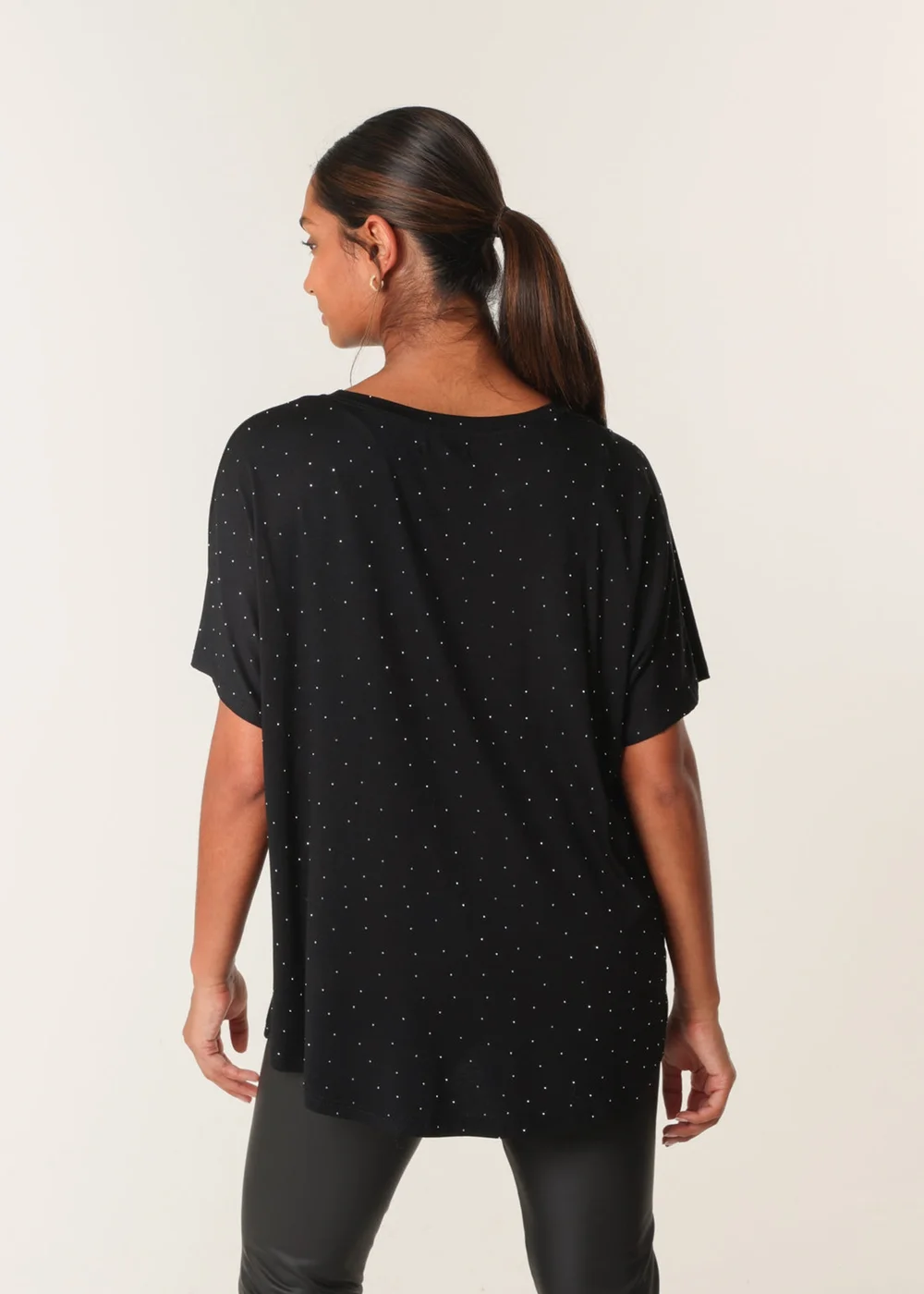 Blue Vanilla Black Stud Detail Round Neck T-shirt - S/M Image 5
