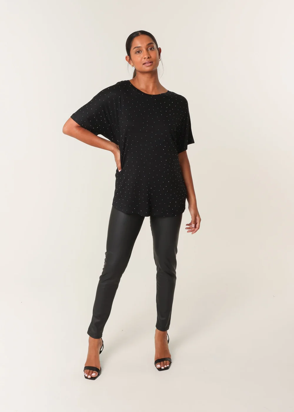 Blue Vanilla Black Stud Detail Round Neck T-shirt - S/M Image 3