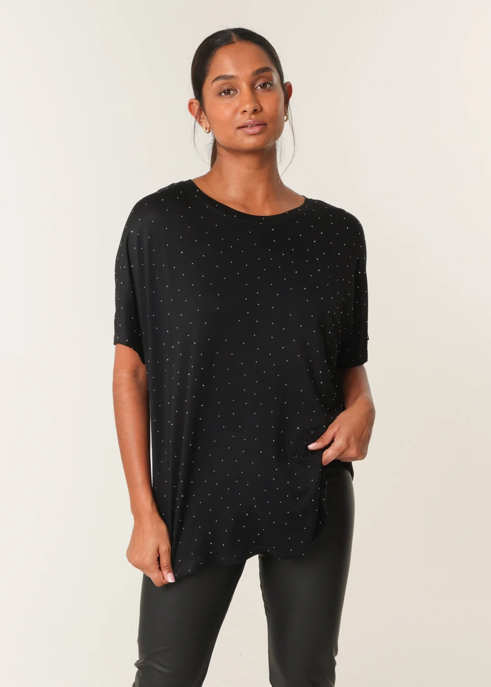 Blue Vanilla Black Stud Detail Round Neck T-shirt - S/M Image 1