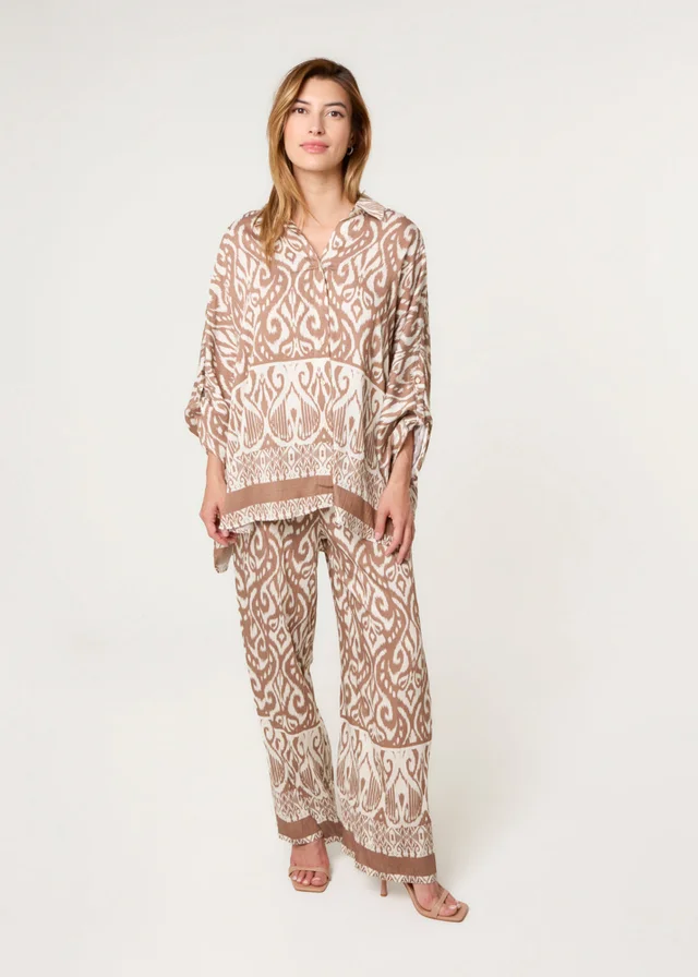 Blue Vanilla Beige Printed Oversized Shirt