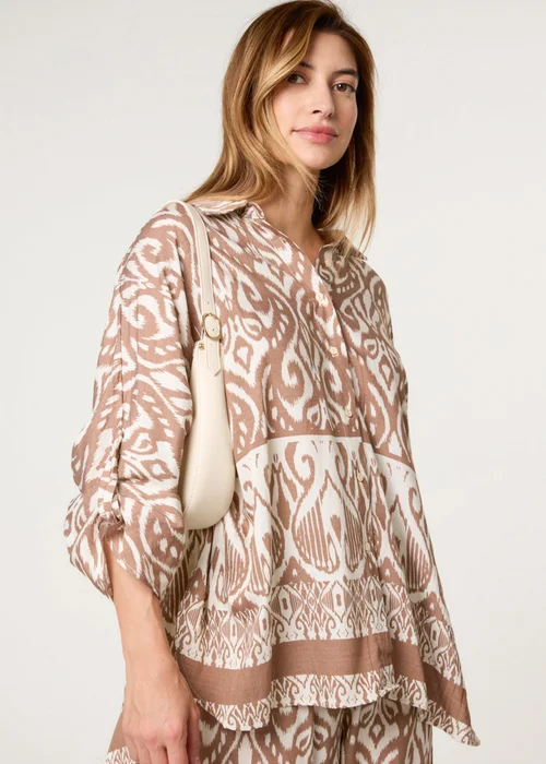 Blue Vanilla Beige Printed Oversized Shirt - One Size Image 1
