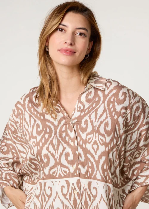 Blue Vanilla Beige Printed Oversized Shirt - One Size Image 4
