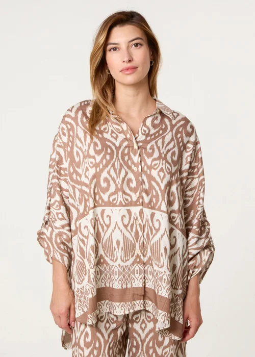 Blue Vanilla Beige Printed Oversized Shirt - One Size Image 3