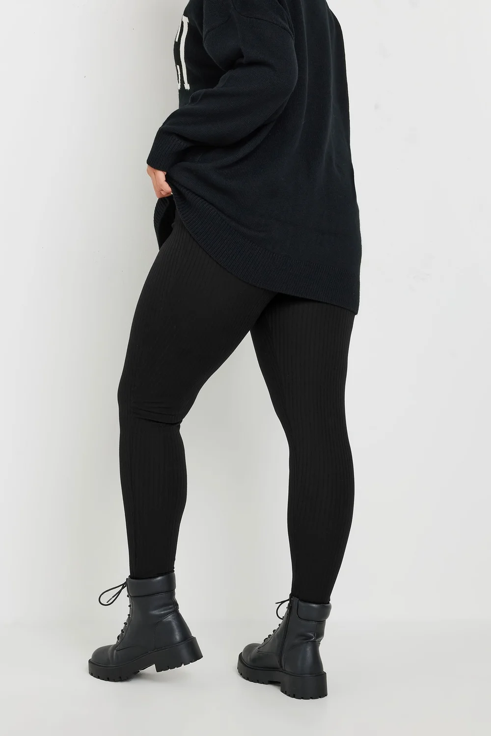 Yours Curve Black Ribbed Leggings - 18 Image 3