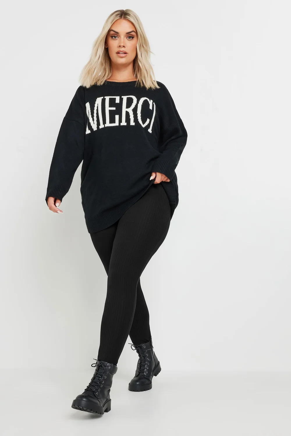 Yours Curve Black Ribbed Leggings - 18 Image 2