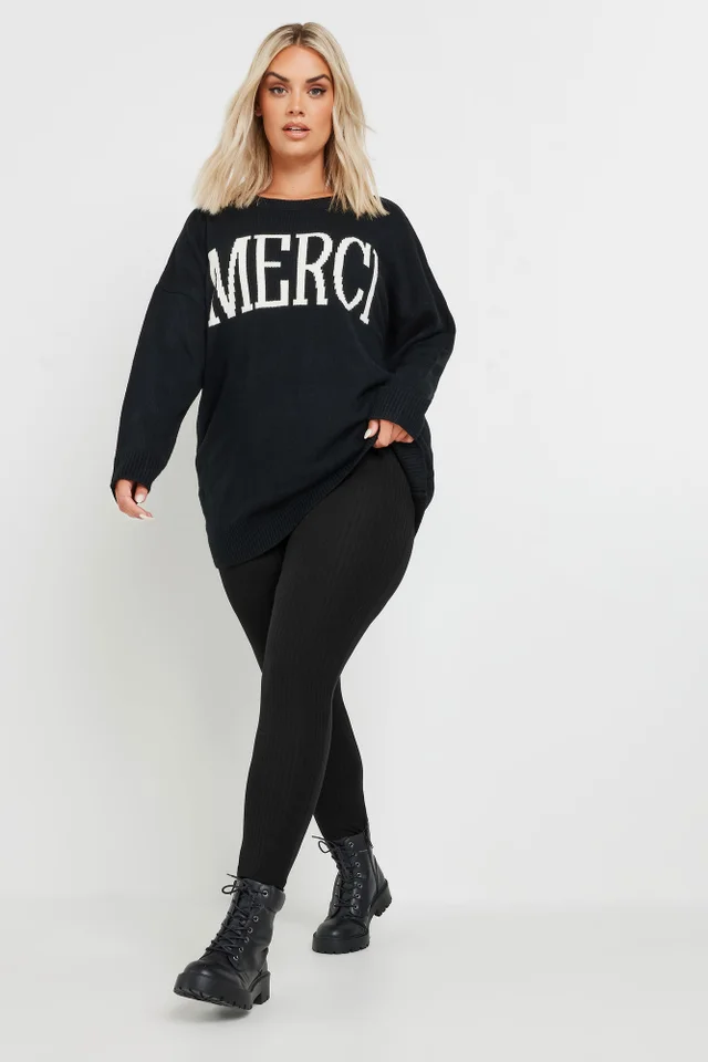 Yours Curve Black Ribbed Leggings