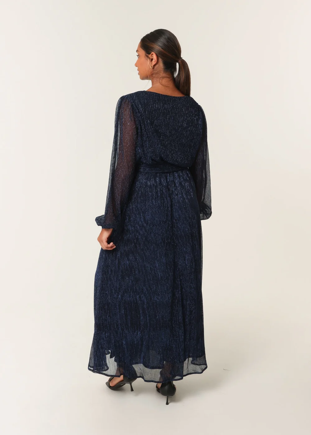 Blue Vanilla Navy Wrap Metallic Dress - L Image 5