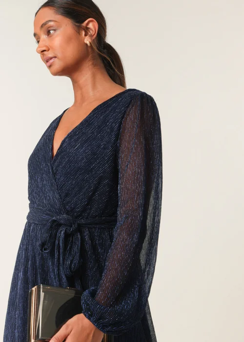Blue Vanilla Navy Wrap Metallic Dress - L Image 4