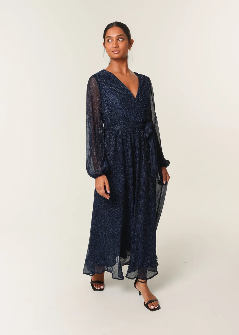 Blue Vanilla Navy Wrap Metallic Dress - L Image 3