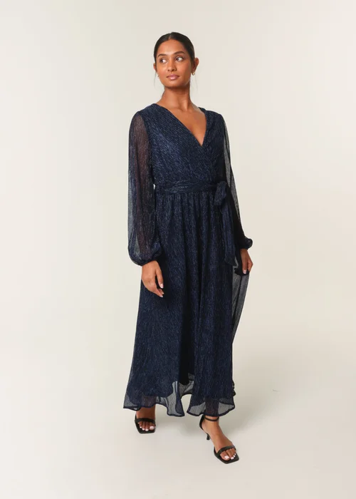 Blue Vanilla Navy Wrap Metallic Dress - L Image 3