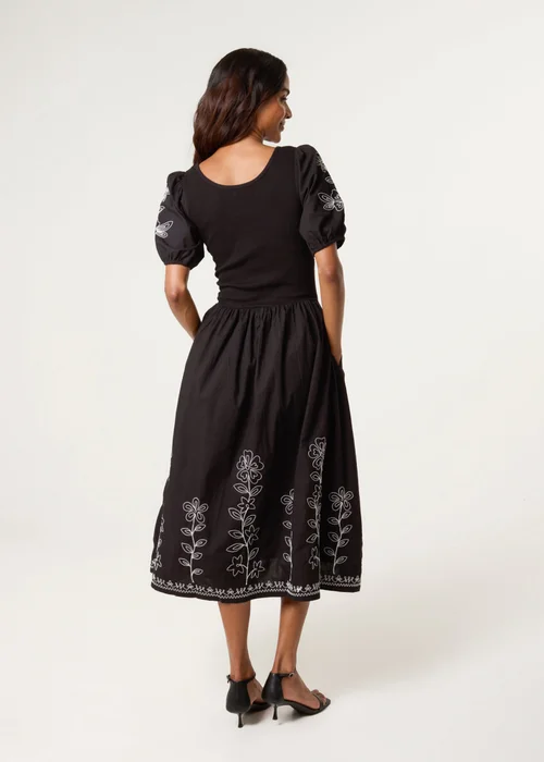 Blue Vanilla Black Embroidered Puff Sleeve Midi Dress - S Image 4