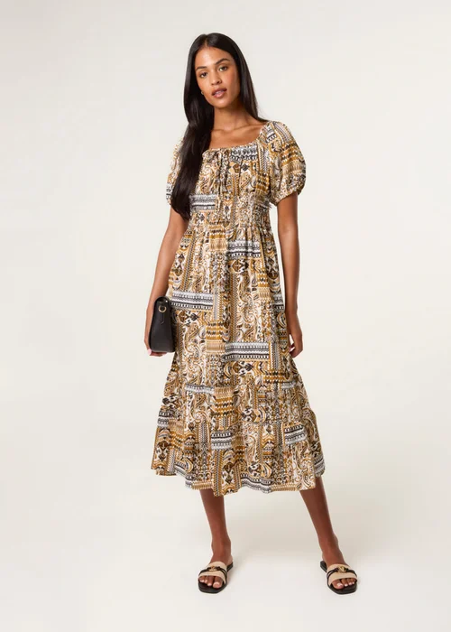 Blue Vanilla Yellow Scoop Neck Paisley Dress - S Image 2