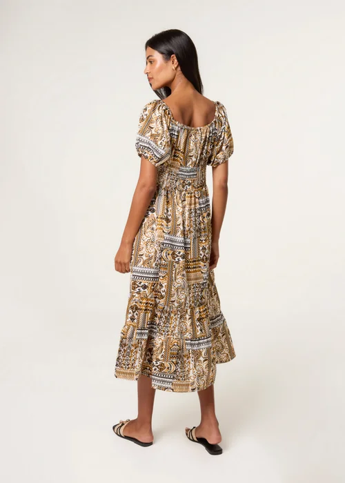 Blue Vanilla Yellow Scoop Neck Paisley Dress - S Image 4