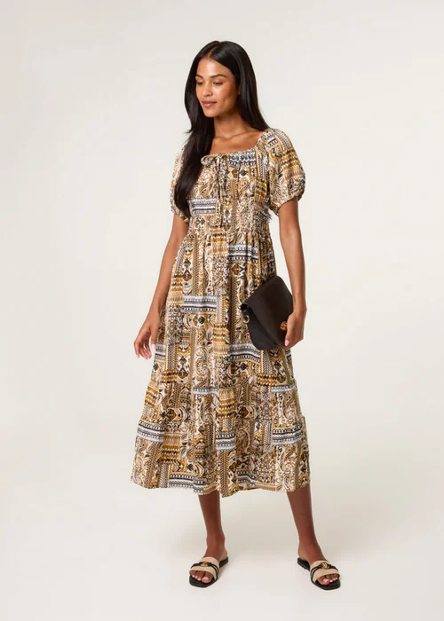 Blue Vanilla Yellow Scoop Neck Paisley Dress - S Image 1