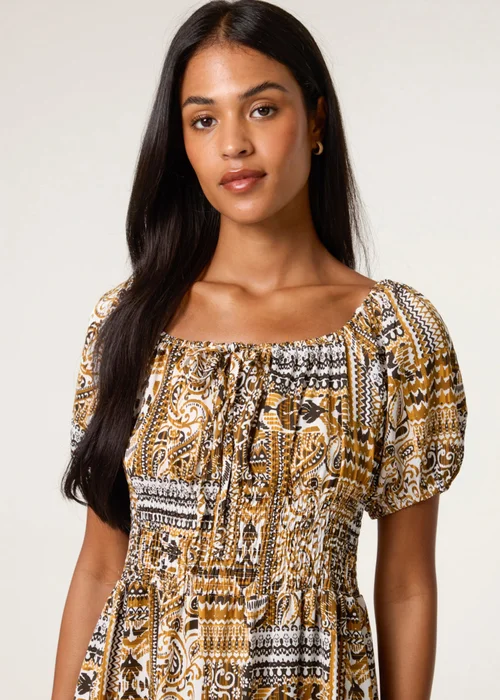 Blue Vanilla Yellow Scoop Neck Paisley Dress - S Image 3