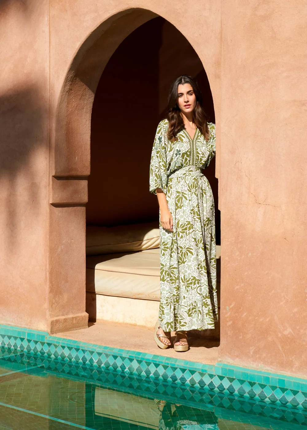 Blue Vanilla Khaki Embellished V Front & Back Maxi Dress - L/XL | Matalan Blue Vanilla Khaki Embellished V Front & Back Maxi Dress - L/XL | Matalan