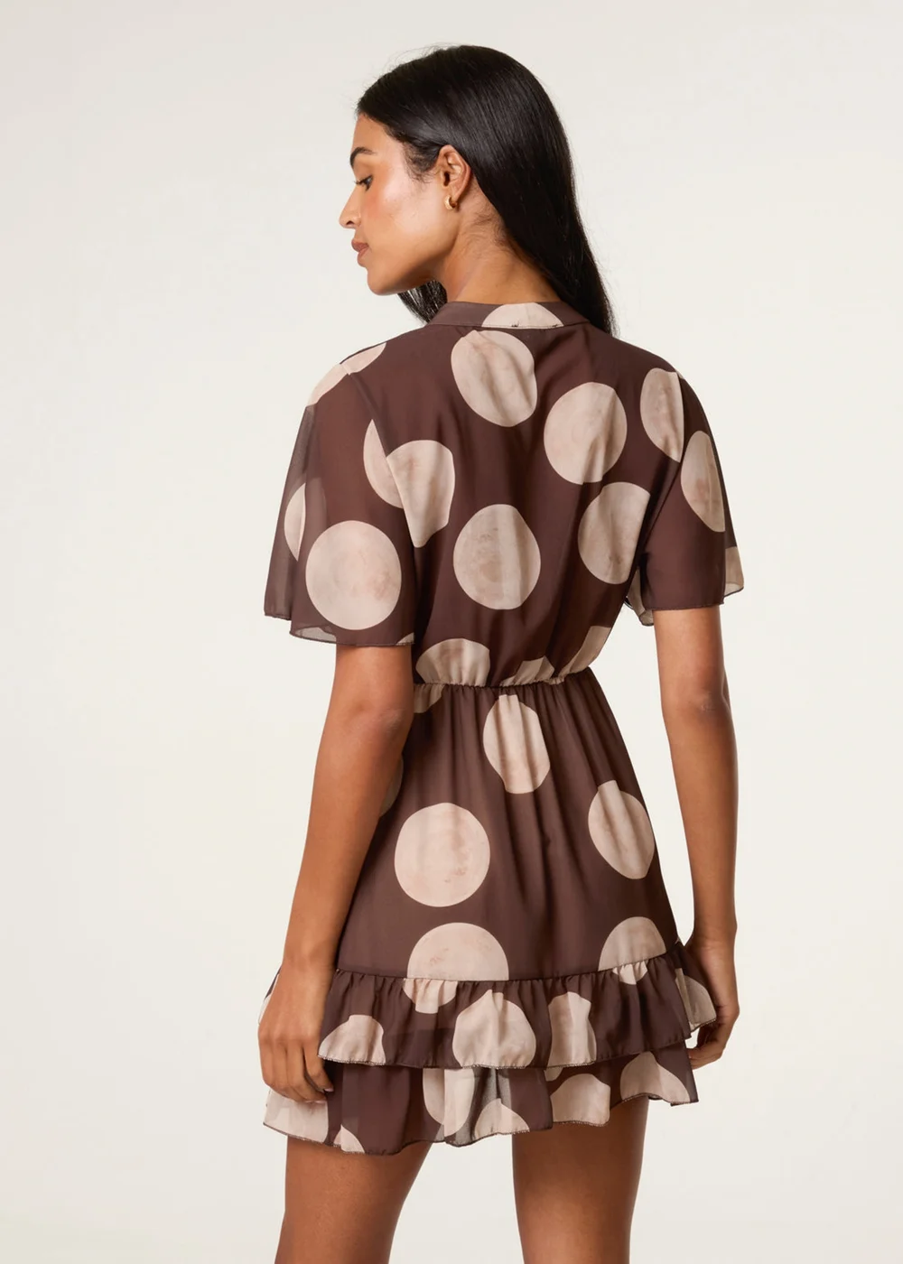 Blue Vanilla Brown Polka Dot Button Up Double Frill Dress - L | Matalan Blue Vanilla Brown Polka Dot Button Up Double Frill Dress - L | Matalan
