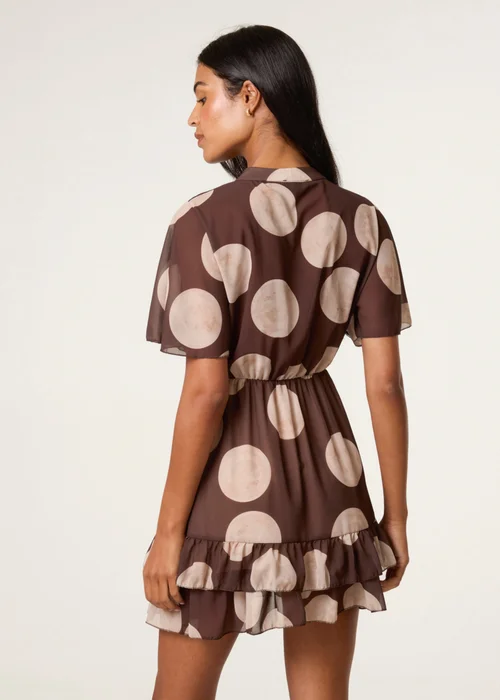 Blue Vanilla Brown Polka Dot Button Up Double Frill Dress - S Image 4