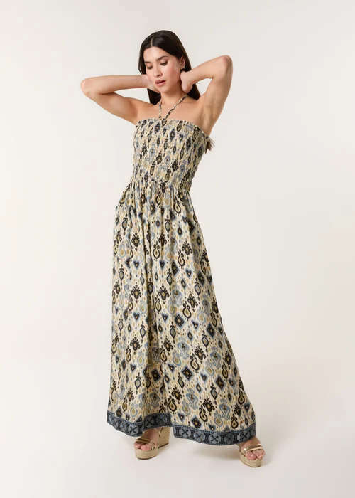 Blue Vanilla Multi Printed Bandeau Tie Neck Shirred Jumpsuit - L/XL Image 4