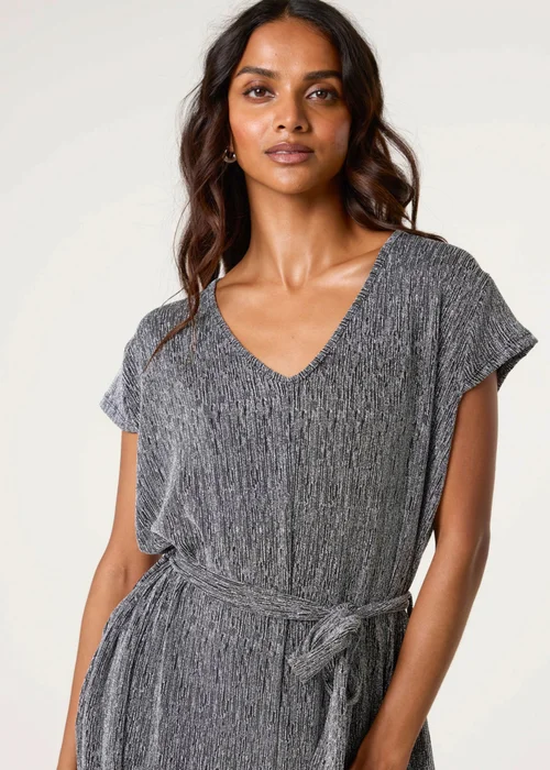 Blue Vanilla Black Metallic V Neck Jumpsuit - One Size Image 3