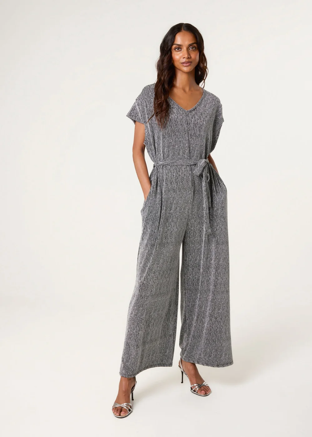 Blue Vanilla Black Metallic V Neck Jumpsuit - One Size Image 2