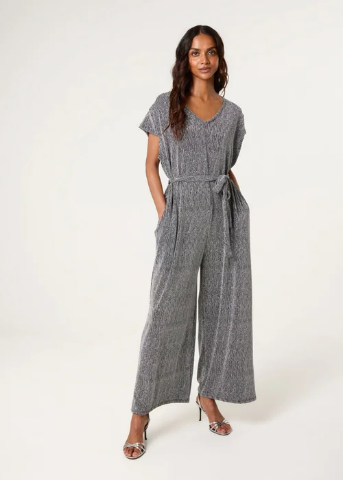 Blue Vanilla Black Metallic V Neck Jumpsuit - One Size Image 2