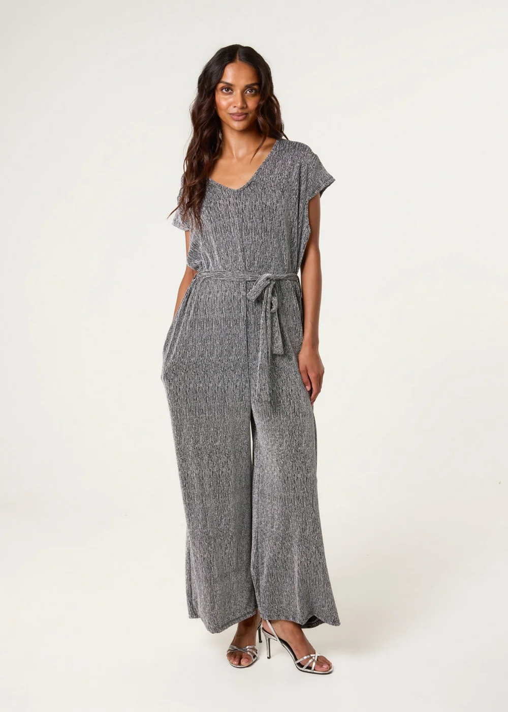 Blue Vanilla Black Metallic V Neck Jumpsuit - One Size Image 1