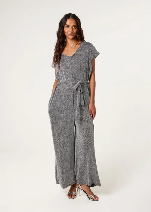 Blue Vanilla Black Metallic V Neck Jumpsuit - One Size Image 1
