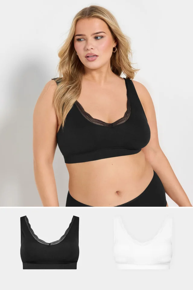 Yours 2 Pack Black & White Lace Trim Seamless Bralette