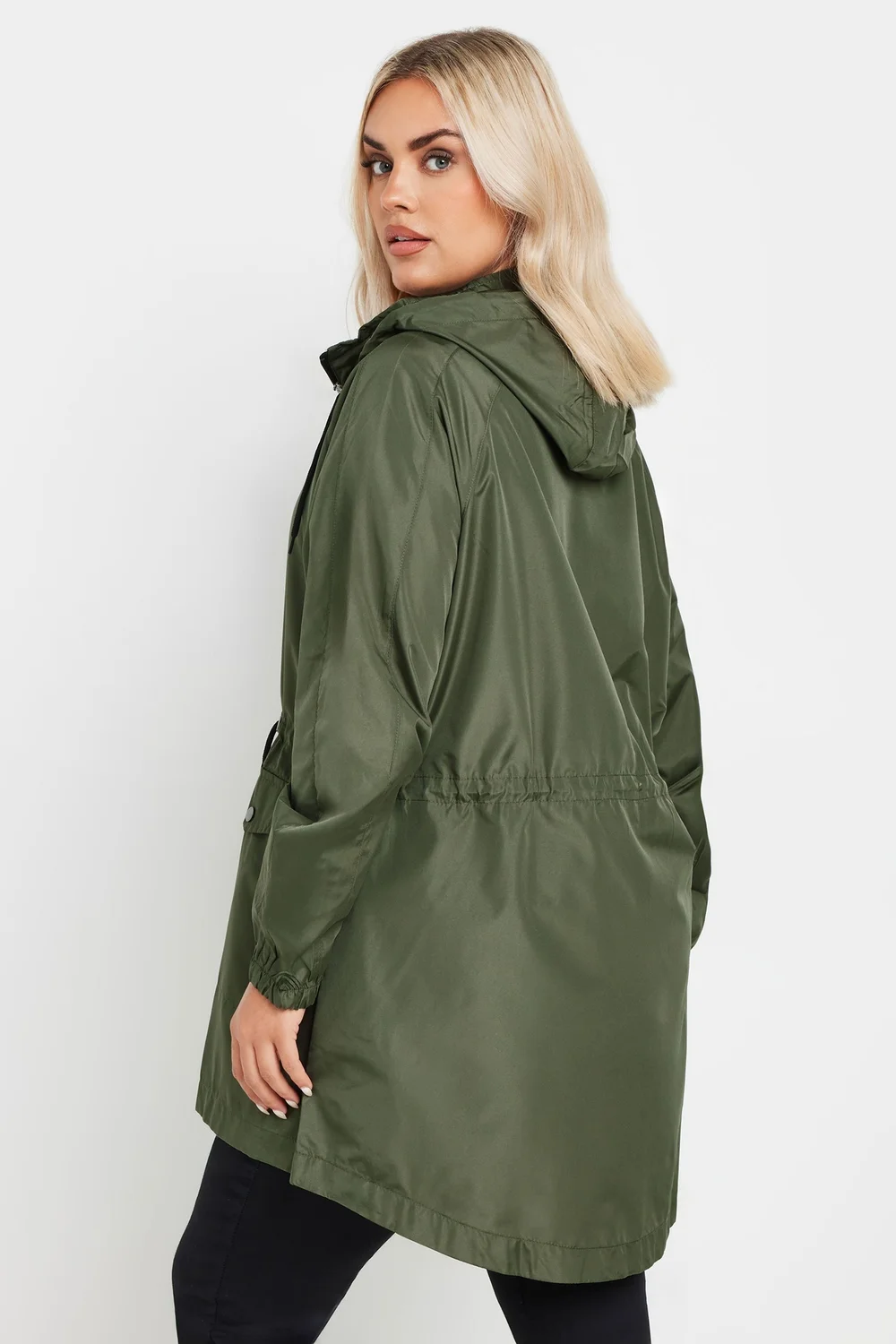 Yours Curve Khaki Green Drawstring Lightweight Parka Jacket - 18 Image 3