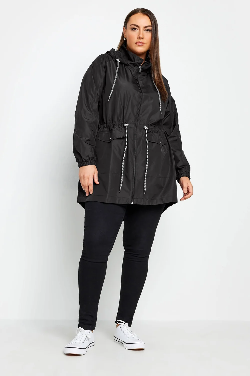 Yours Curve Black Drawstring Lightweight Parka Jacket - 20 Image 2