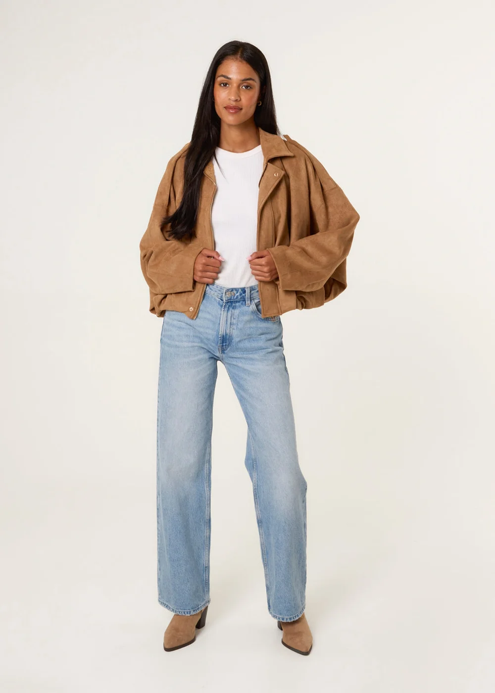 Blue Vanilla Tan Suedette Puffball Jacket - M/L Image 3