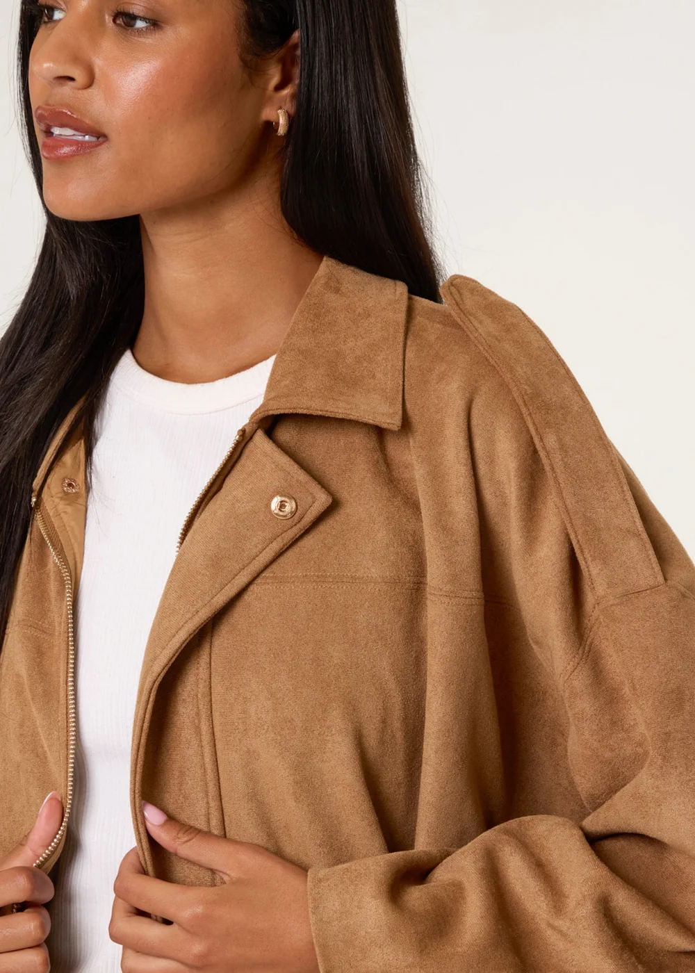Blue Vanilla Tan Suedette Puffball Jacket - M/L Image 2