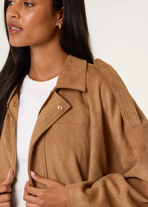 Blue Vanilla Tan Suedette Puffball Jacket - M/L Image 2