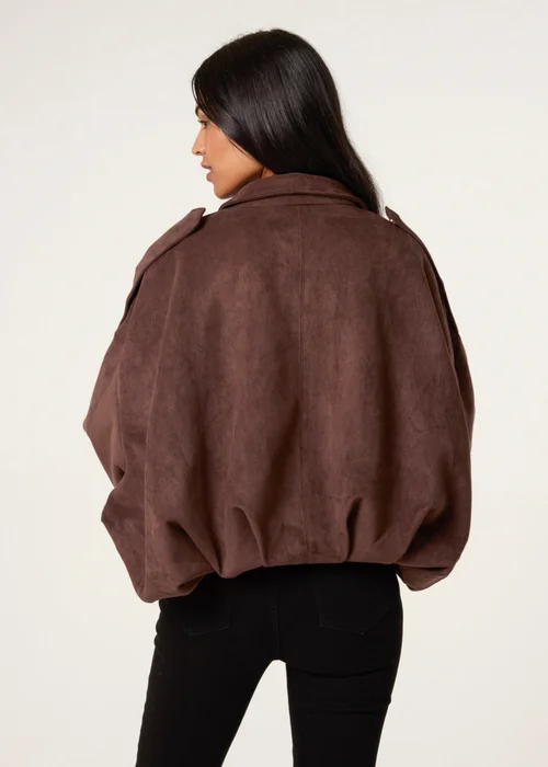 Blue Vanilla Brown Suedette Puffball Jacket - S/M Image 4