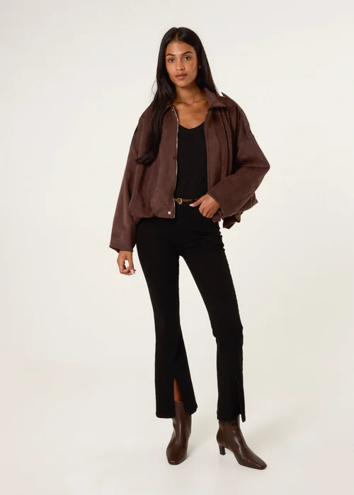 Blue Vanilla Brown Suedette Puffball Jacket - S/M Image 2
