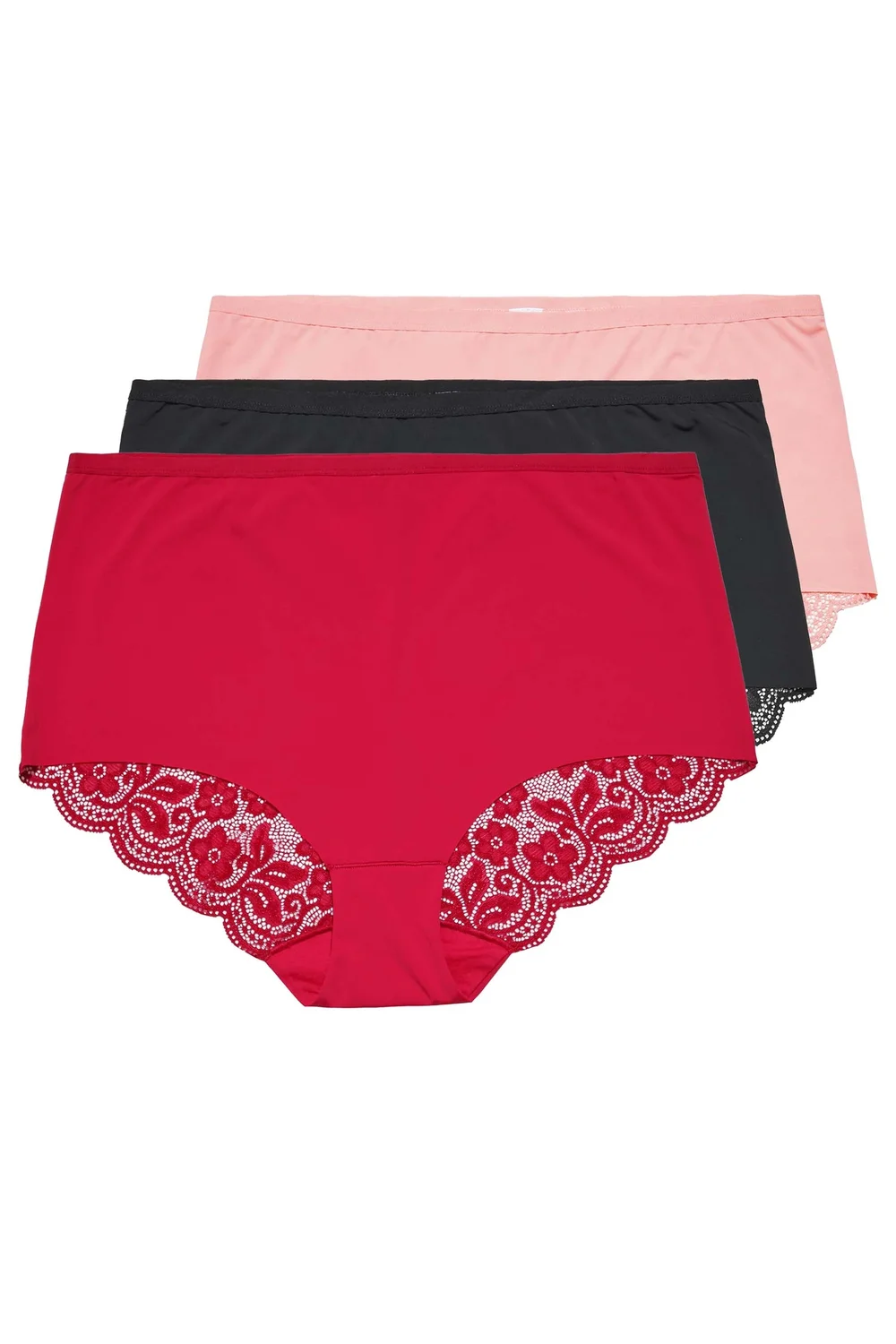 Yours 3 Pack Curve Red & Black Lace Back High Waisted Knickers - 26-28 Image 4