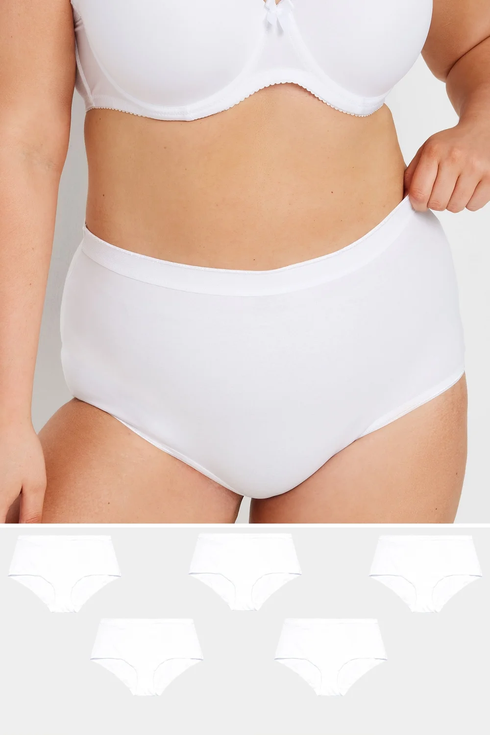 Yours Curve 5 Pack White Stretch Full Briefs - 14-16 Image 1