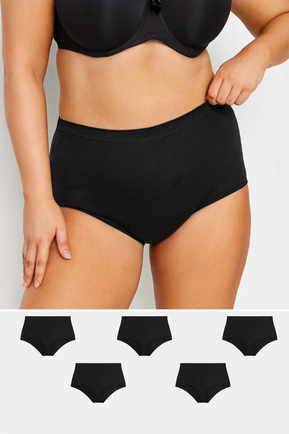 Yours Curve 5 Pack Black Stretch Full Briefs - 22-24 Image 2