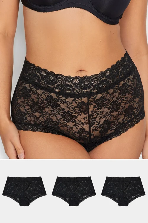 Yours 3 Pack Curve Black Lace Mid Rise Shorts - 14-16 Image 1