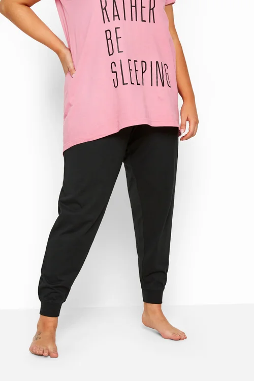 Yours Curve Black Cuffed Pyjama Bottoms - Size 30-32 Clothing Image 2