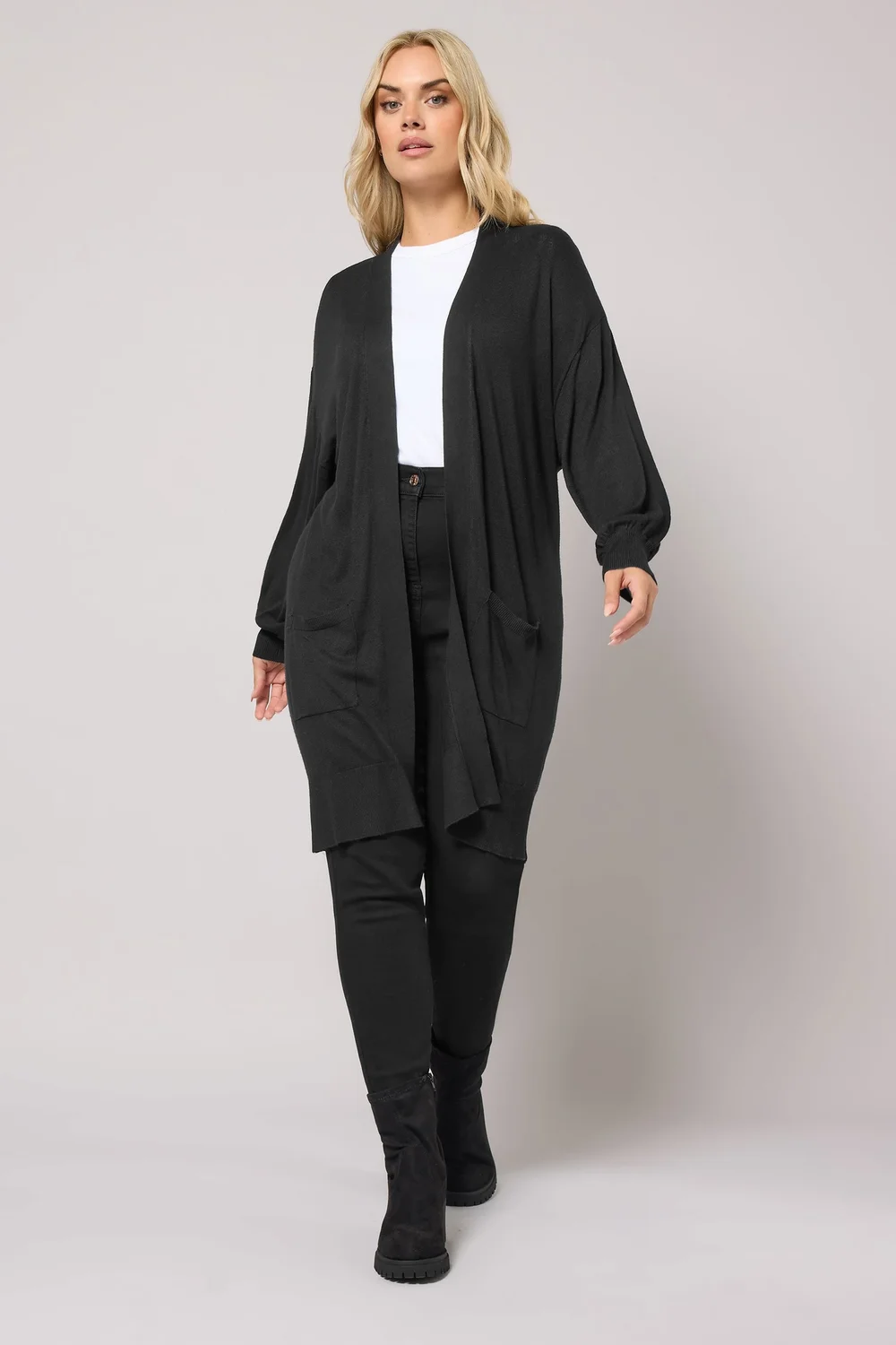 Yours Curve Black Balloon Sleeve Fine Knit Cardigan - 34-36 Image 2